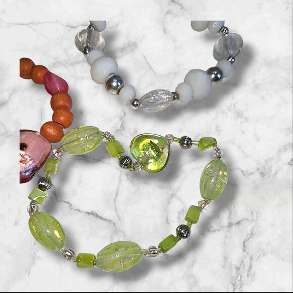 Lot of 4‎ Lampwork Art Glass Bead Stretch Bracelets - Picture 3 of 10